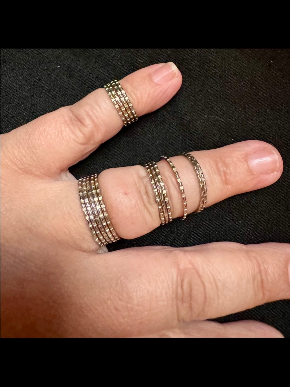 Sterling Silver Stacked Textured Midi Rings - Set of 6